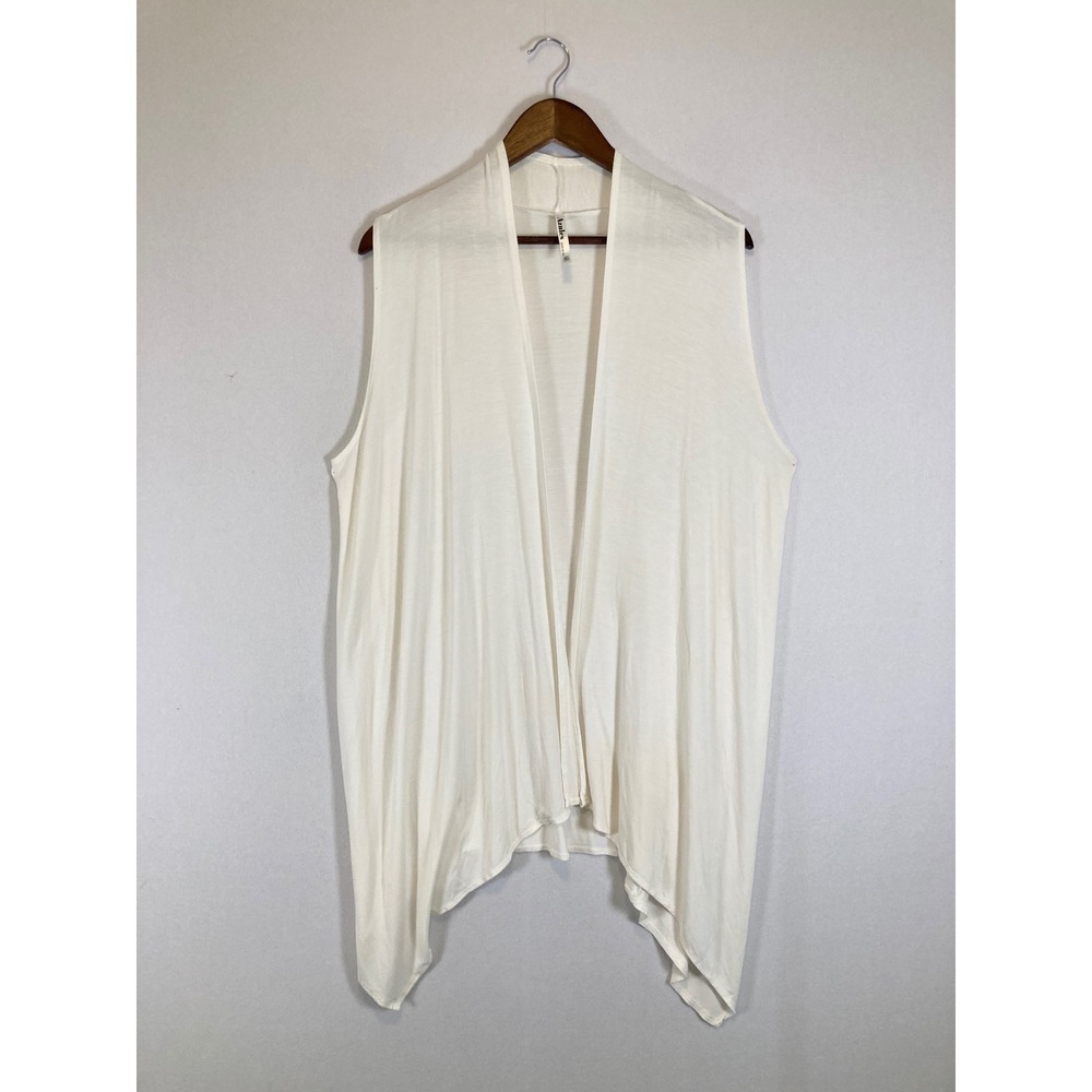 Minimalist Azules Womens XL Ivory Slvless Open Front Sharkbite Hem Cardigan Vest